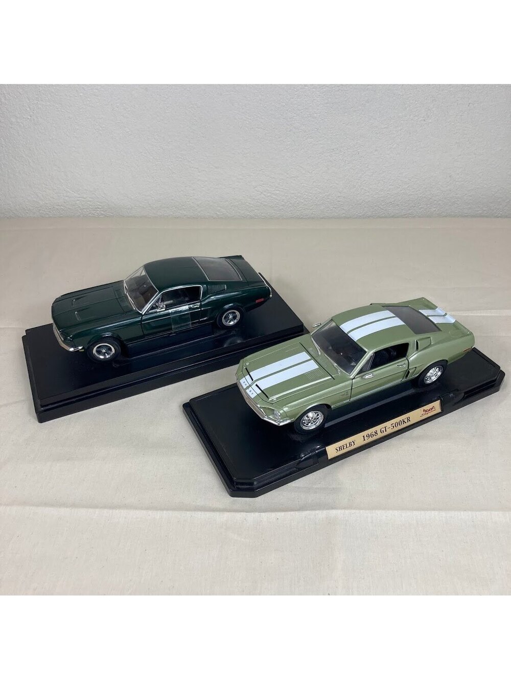 Lot of 2 Collectible Ford Mustang Diecast Model Cars with Display Stands